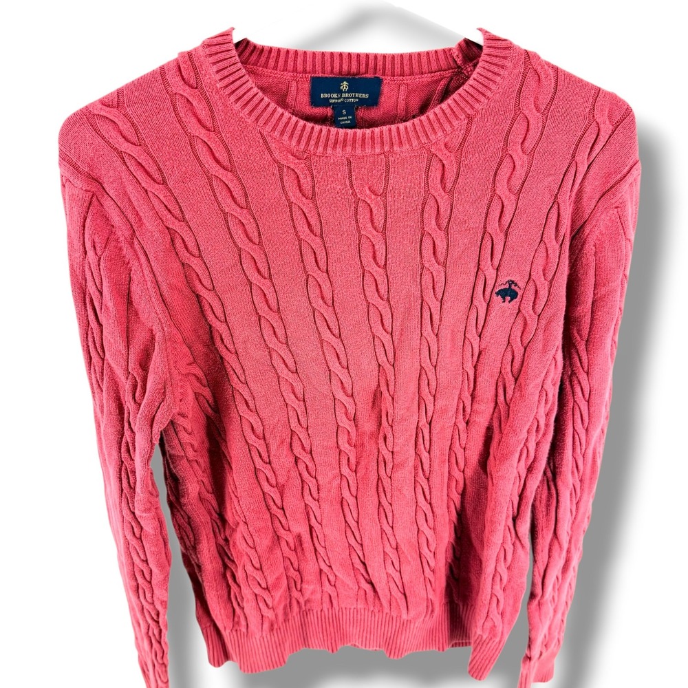 Brooks Brothers Supima Cotton Cable Knit Sweater Pink Crewneck Small Logo